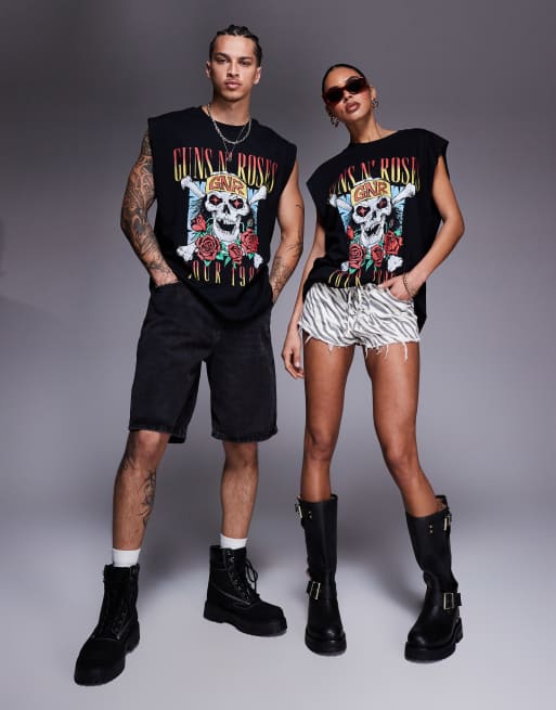 ASOS DESIGN unisex oversized license tank top with Guns N' Roses prints in black