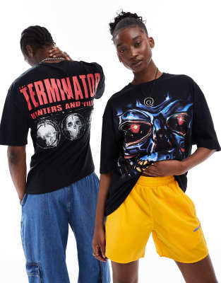 Asos Design Unisex Oversized License Tee In Black With Terminator Graphic Prints