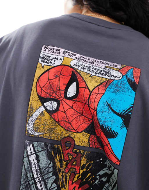 ASOS DESIGN unisex oversized license tee in charcoal with Marvel comic strip graphics, 3 of 4
