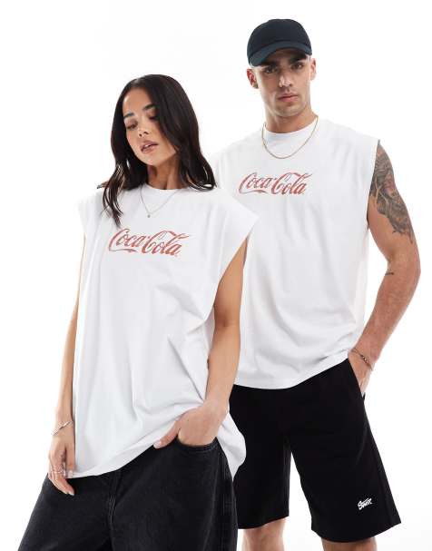 ASOS DESIGN unisex oversized license vest with Coca-Cola prints in white - view 1