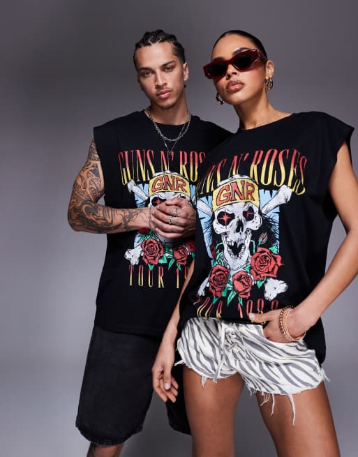 ASOS DESIGN unisex oversized license vest with Guns N Roses prints in black, 3 of 4