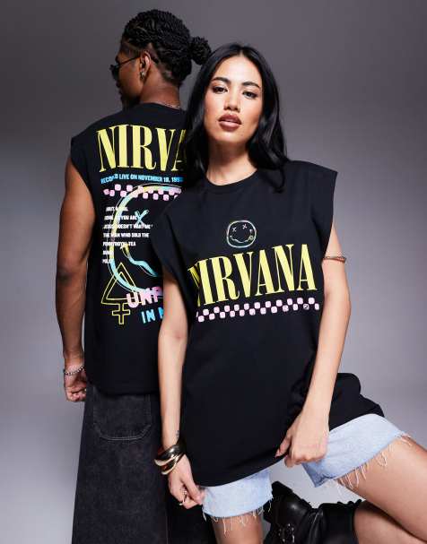 ASOS DESIGN unisex oversized license vest with Nirvana prints in black - view 1