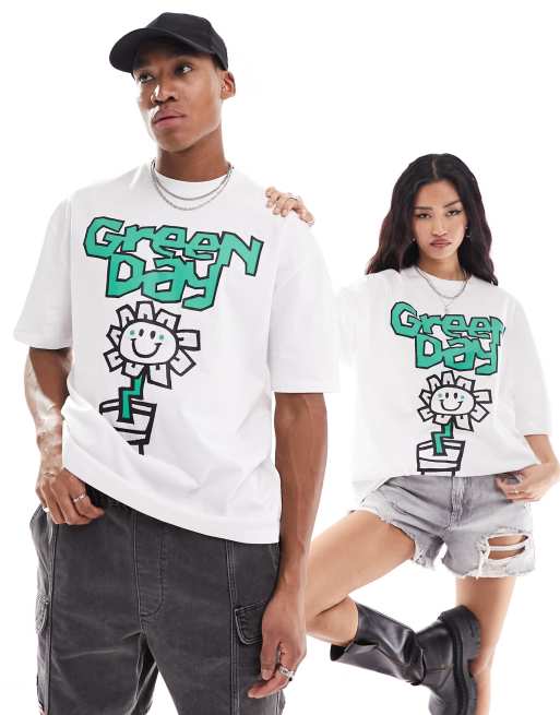 ASOS DESIGN unisex oversized licensed band T shirt in white with Green Day album graphics ASOS