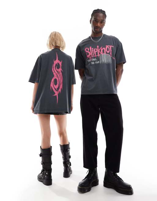 ASOS DESIGN unisex oversized licensed band t-shirt with Slipknot prints in washed black, 3 of 4