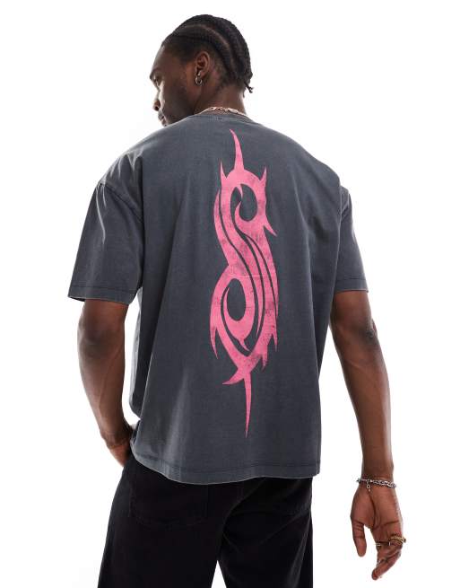 ASOS DESIGN unisex oversized licensed band t-shirt with Slipknot prints in washed black, 4 of 4