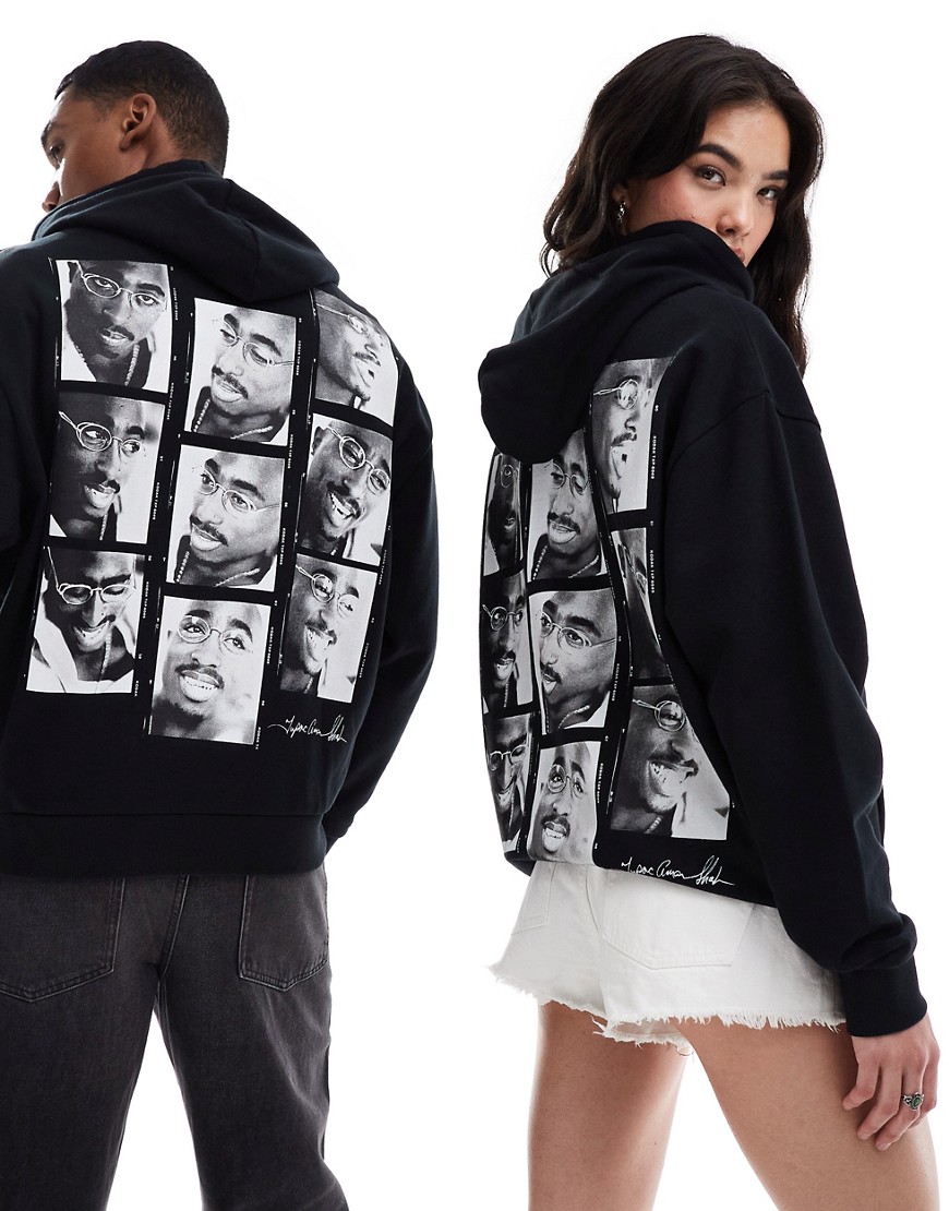 Asos Design Unisex Oversized Licensed Hoodie In Black With Tupac Graphic Prints