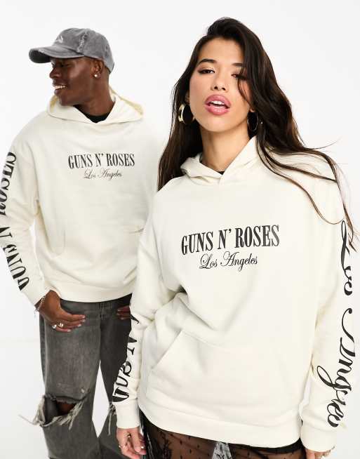 ASOS DESIGN unisex oversized licensed hoodie with large Guns N Roses graphics in beige