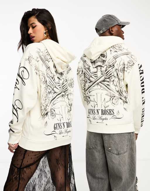 ASOS DESIGN unisex oversized licensed hoodie with large Guns N' Roses graphics in beige , 4 of 4
