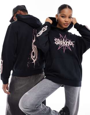 unisex oversized licensed hoodie with Slipknot prints in black