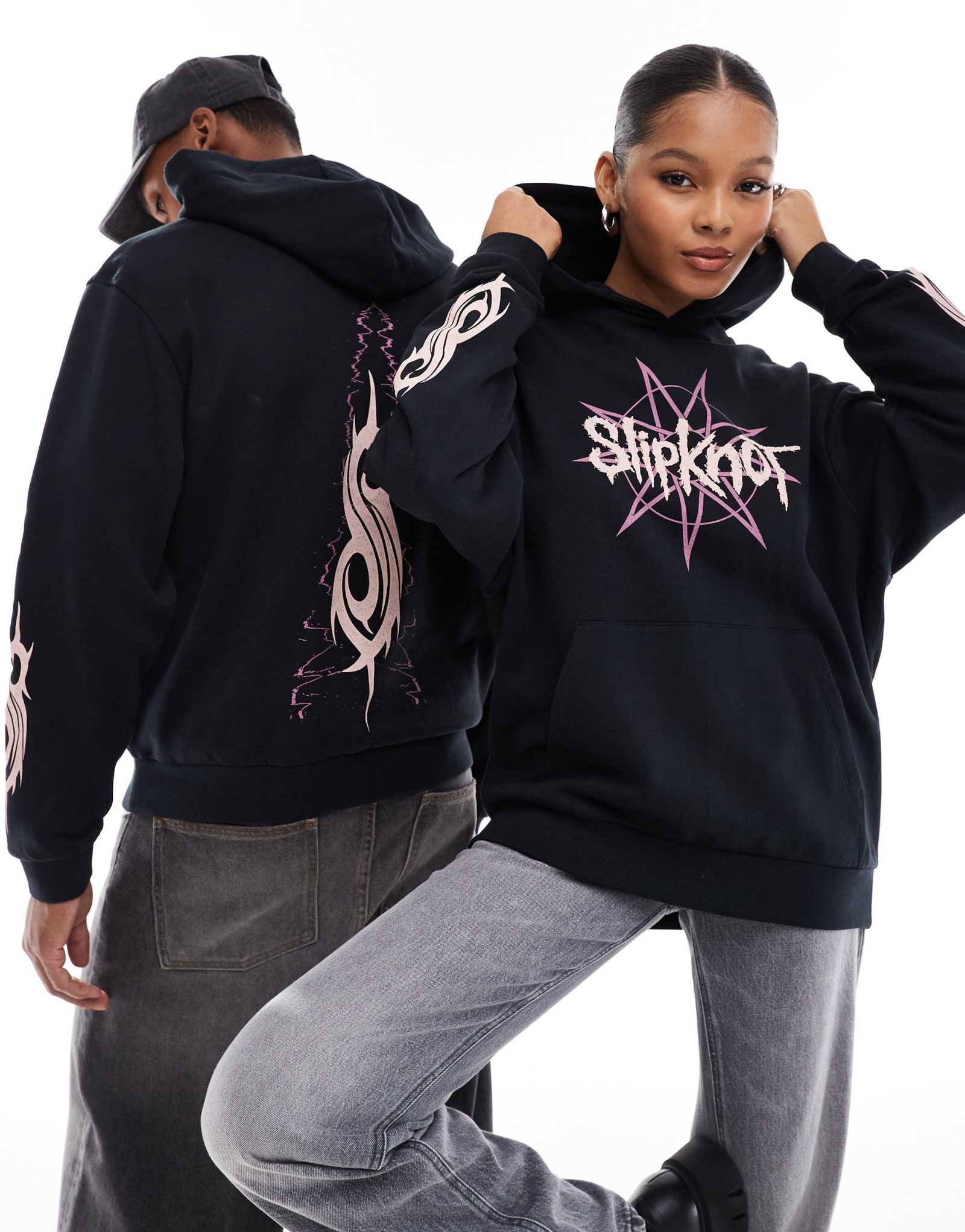 Лицензионная толстовка унисекс оверсайз от ASOS DESIGN с принтом Slipknot черного цвета