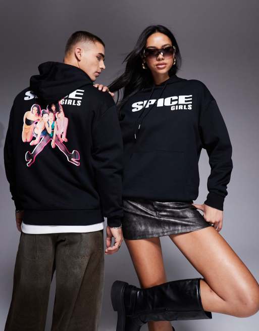 ASOS DESIGN unisex oversized licensed hoodie with The Spice Girls prints in black