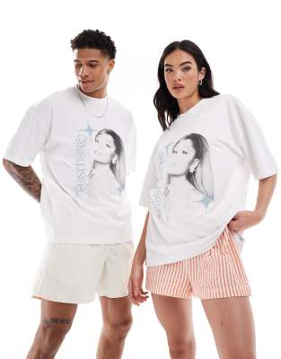 Asos Design Unisex Oversized Licensed T-shirt With Ariana Grande Positions Print In White