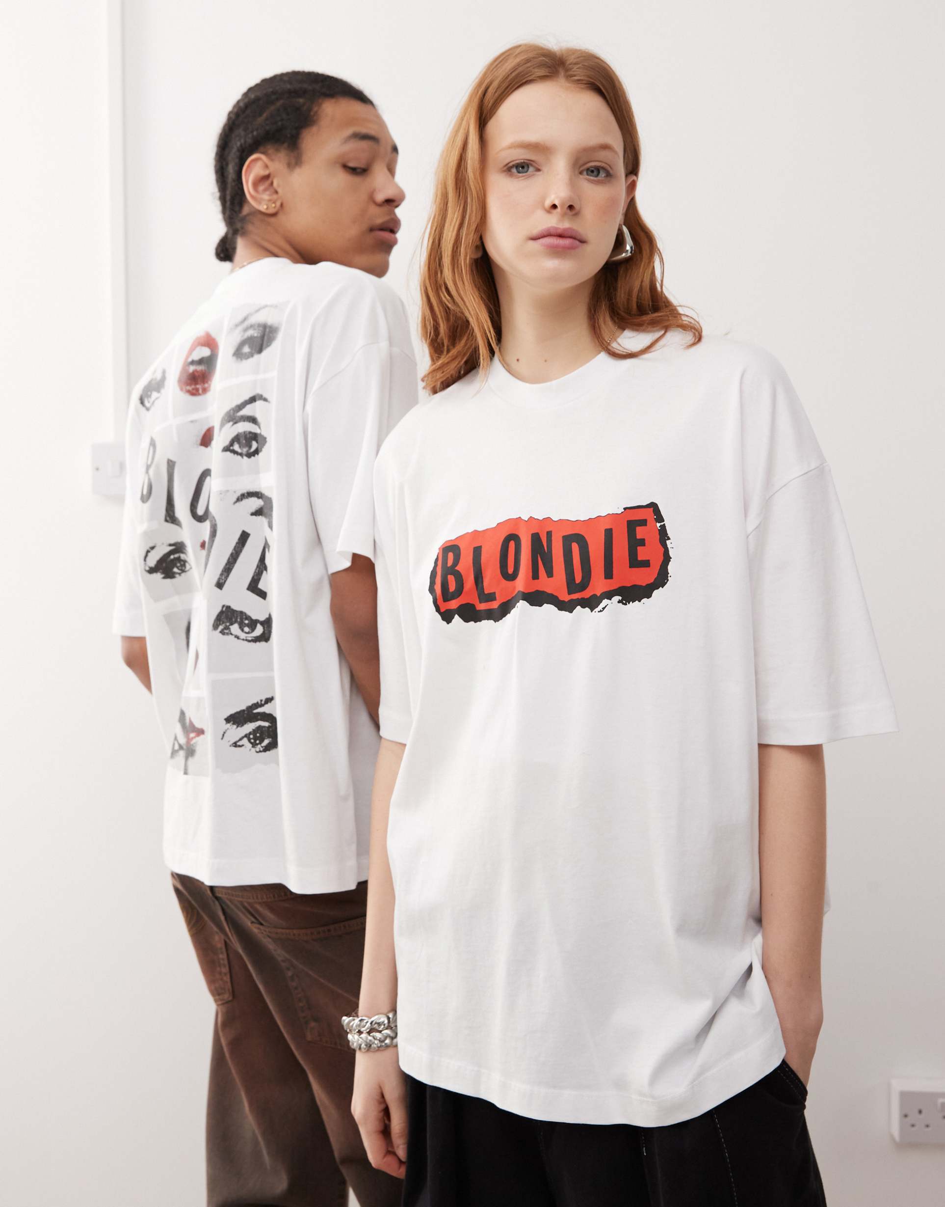 asos design unisex oversized licensed t-shirt with blondie prints in white