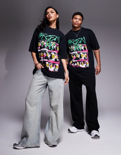 ASOS DESIGN unisex oversized licensed T-shirt with Green Day prints in black
