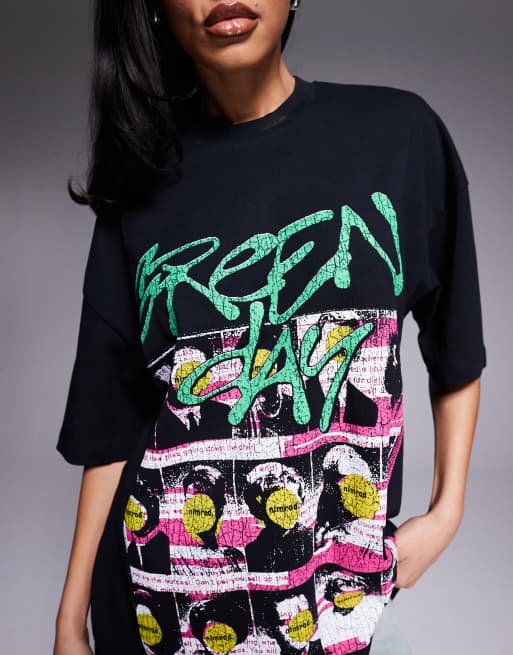 ASOS DESIGN unisex oversized licensed T-shirt with Green Day prints in black