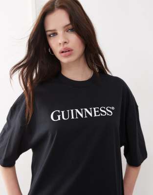 Asos Design Unisex Oversized Licensed T-shirt With Guinness Prints In Black