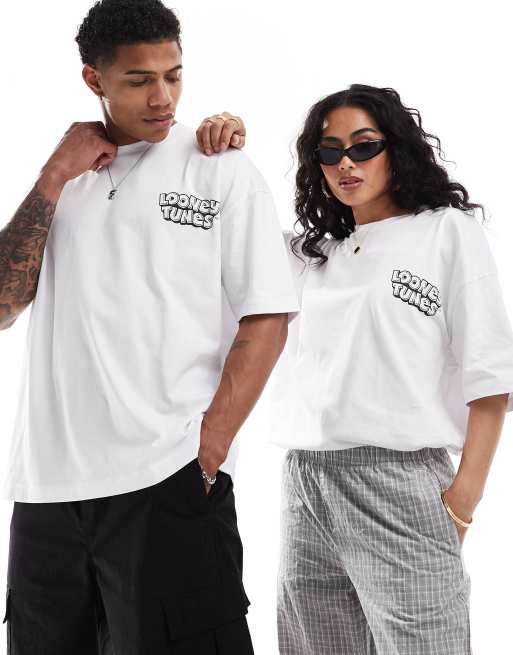 ASOS DESIGN unisex oversized licensed t-shirt with Looney Tunes prints in white, 4 of 4
