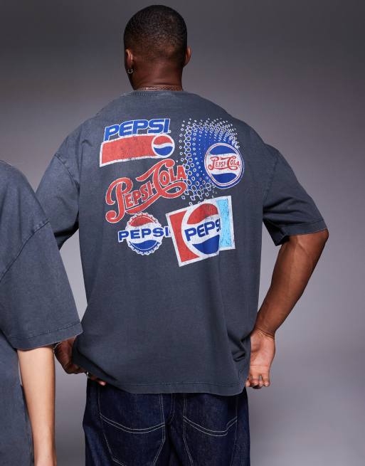 ASOS DESIGN unisex oversized licensed T shirt with Pepsi logo prints in washed black