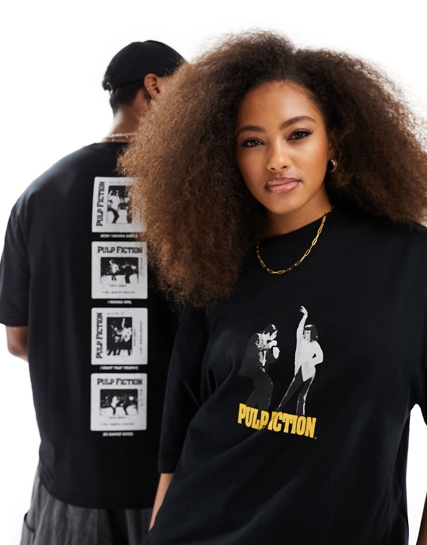 Asos Design Unisex Oversized Licensed T-shirt With Pulp Fiction Graphic Prints In Black