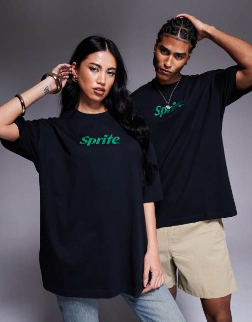 ASOS DESIGN Unisex oversized licensed t-shirt with Sprite back print and front embroidery in black