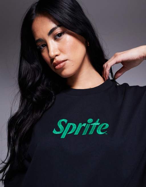 ASOS DESIGN Unisex oversized licensed t-shirt with Sprite back print and front embroidery in black