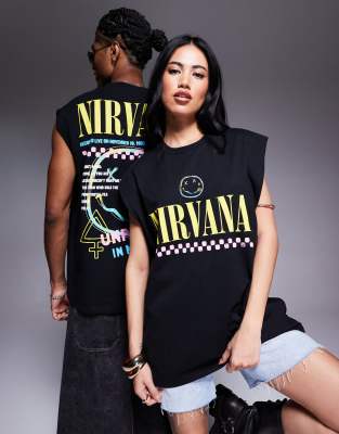 Asos Design Unisex Oversized Licensed Tank Top With Nirvana Prints In Black