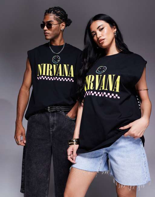 ASOS DESIGN unisex oversized licensed tank top with Nirvana prints in black