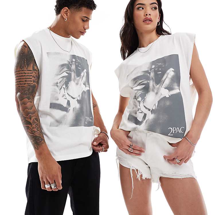 ASOS DESIGN unisex oversized licensed tank top with Tupac ASOS DESIGN unisex oversized licensed tank top with Tupac