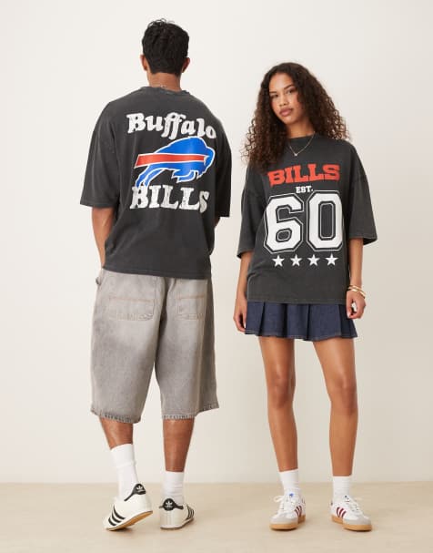 ASOS DESIGN unisex oversized NFL t-shirt with Buffalo Bills prints in washed black - view 1