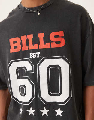 Asos Design Unisex Oversized Nfl T-shirt With Buffalo Bills Prints In Black