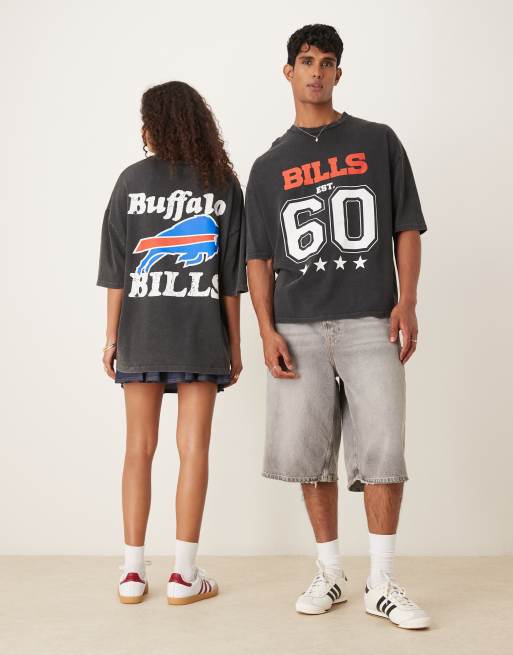 ASOS DESIGN unisex oversized NFL t-shirt with Buffalo Bills prints in washed black, 4 of 4