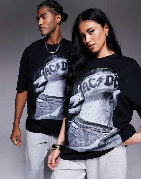 ASOS DESIGN - Unisex - Oversized og sort T-shirt med AC/DC-print - view 1