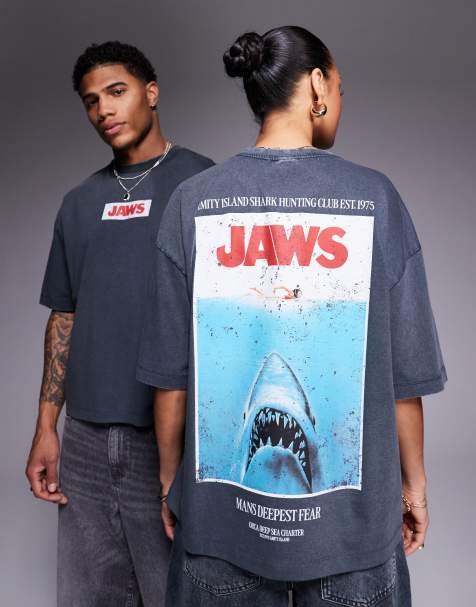 ASOS DESIGN - Unisex oversized recht T-shirt met print in zwart met wassing - view 1
