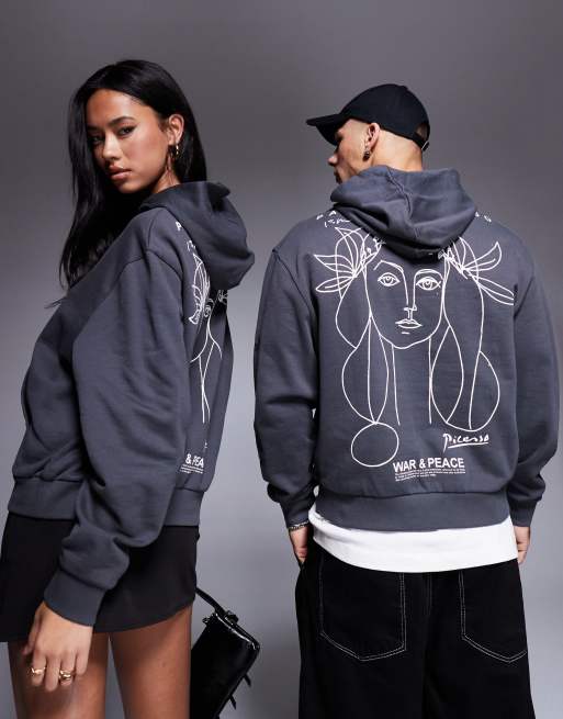 ASOS DESIGN - Unisex oversized rechte hoodie met Picasso-prints in antracietgirjs, 4 van 4