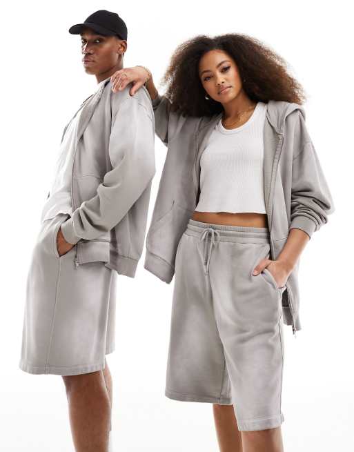 ASOS DESIGN unisex oversized shorts in washed brown - part of a set