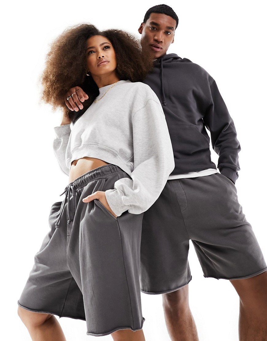 Asos Design Unisex Oversized Shorts In Washed Gray