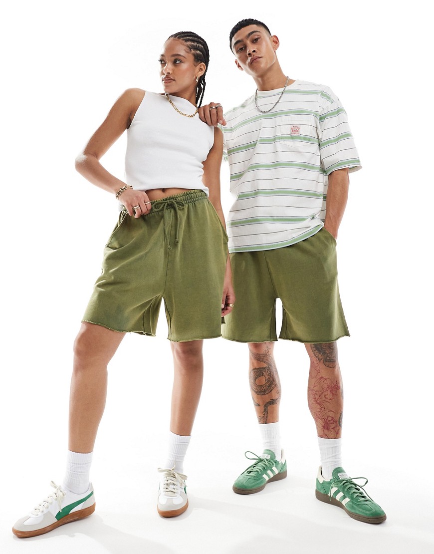 Asos Design Unisex Oversized Shorts In Washed Olive-green