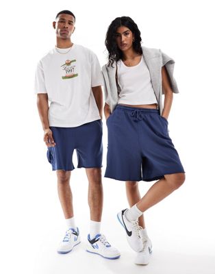 Asos Design Unisex Oversized Shorts With Cargo Pockets In Washed Denim Blue