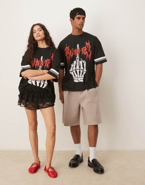 ASOS DESIGN unisex oversized sports t-shirt with Blink-182 prints in black - view 1