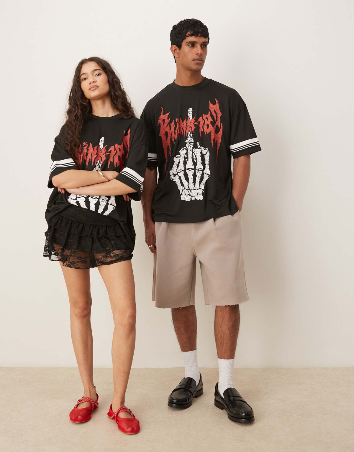 ASOS DESIGN unisex oversized sports t-shirt with Blink 182 prints in black