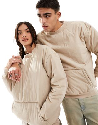 Asos Design Unisex Oversized Sweatshirt In Beige With Nylon Detail-neutral
