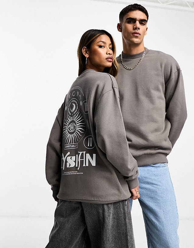ASOS DESIGN - unisex oversized sweatshirt in charcoal with celestial back print