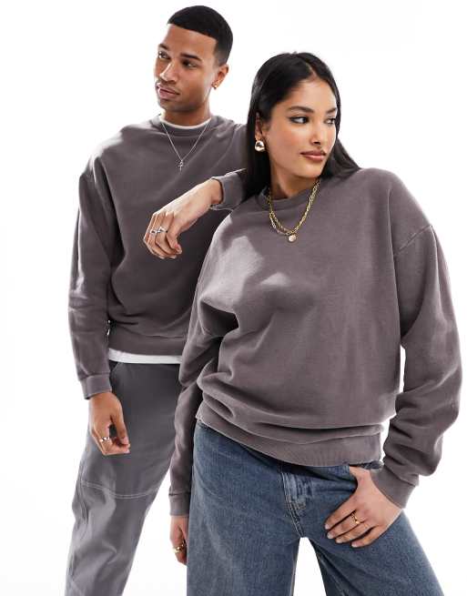 ASOS DESIGN unisex oversized sweatshirt in washed brown ASOS