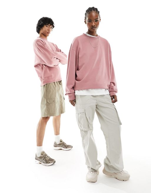 FhyzicsShops DESIGN unisex oversized sweatshirt in washed burgundy with raw hem