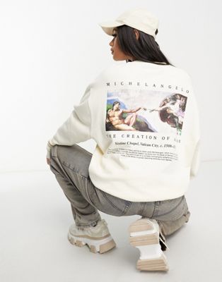 ASOS DESIGN unisex oversized sweatshirt with Michelangelo print in stone