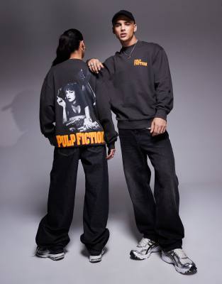 unisex oversized sweatshirt with Pulp Fiction prints in charcoal-Black