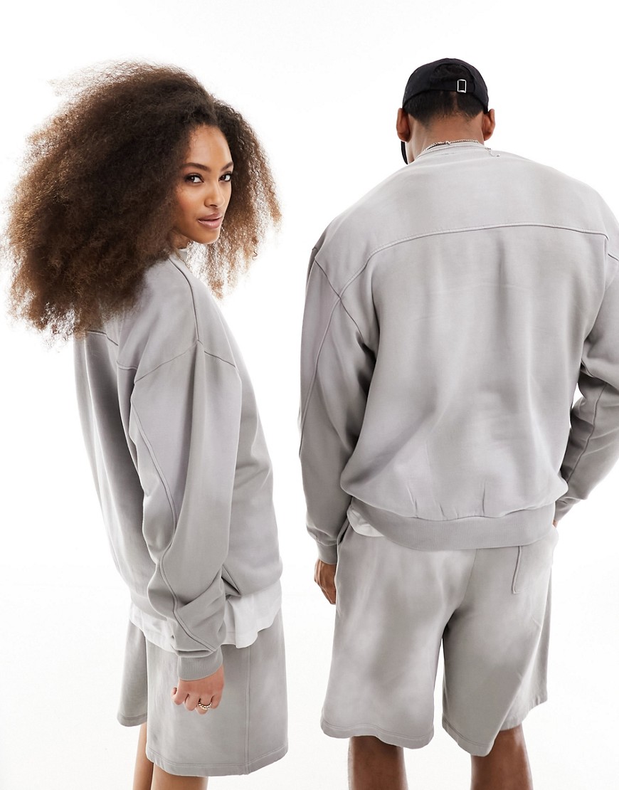 Asos Design Unisex Oversized Sweatshirt With Seam Detail In Washed Gray - Part Of A Set-brown