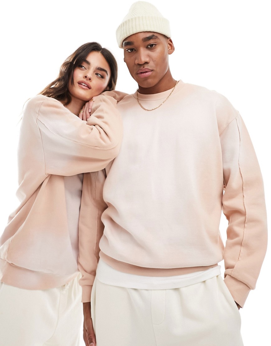 unisex oversized sweatshirt with seam detail in washed pink-Brown