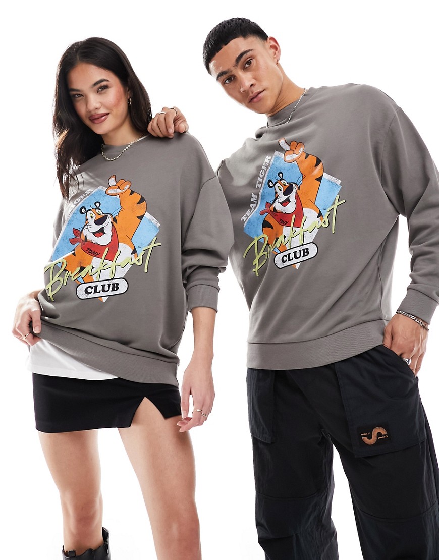 ASOS DESIGN unisex oversized sweatshirt with Tony the Tiger print in grey