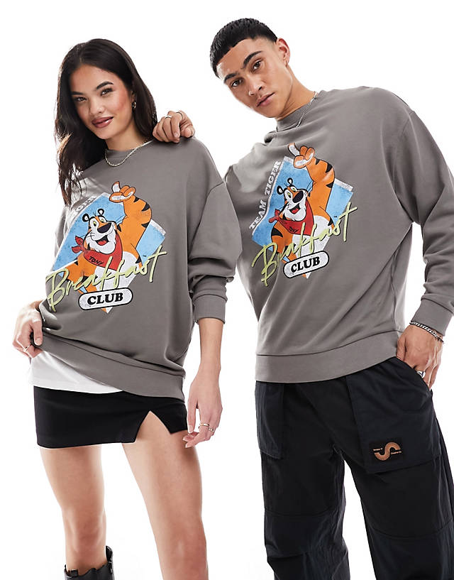 ASOS DESIGN - unisex oversized sweatshirt with tony the tiger print in grey